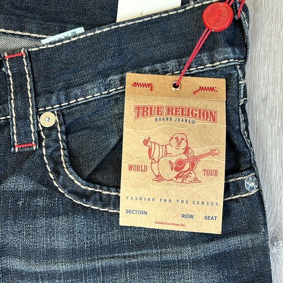 True Religion Indigo Heart Straight Flap Earthworm Big T Jeans 38 Waist - Picture 4 of 9